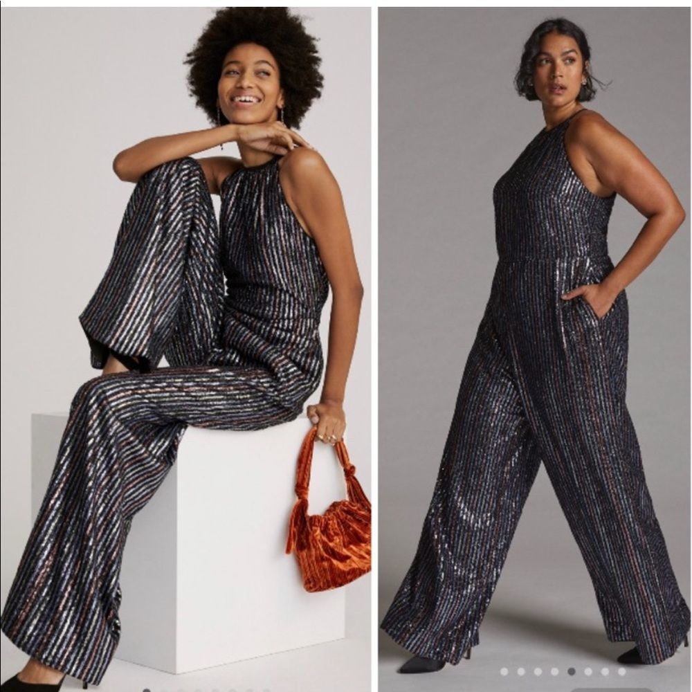 NEW Maeve Anthropologie Disco Halter Sequined Jumpsuit